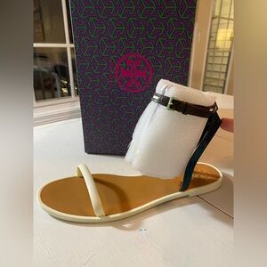 Tory Burch Ankle-Strap Jelly Sandal, Ivory/Navy/Coconut